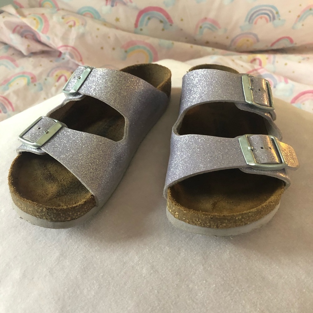 Girls lavender glitter Birkenstock’s.